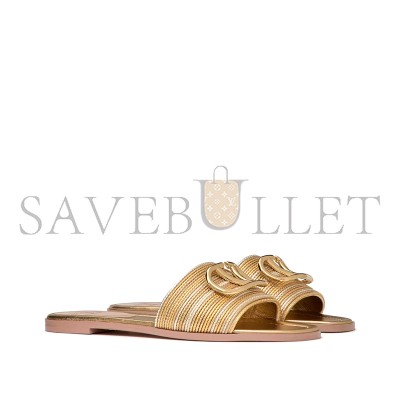 VALENTINO VLOGO SIGNATURE METALLIC LEATHER SLIDE SANDAL WITH CORNELY EMBROIDERY 5W2S0BD5MNS_KUN