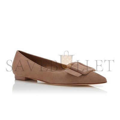 MANOLO BLAHNIK MAYSALEPUMPFLAT BEIGE SUEDE BUCKLE DETAIL FLAT PUMPS 322-2402-0003