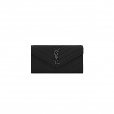 YSL CASSANDRE MATELASSÉ LARGE FLAP WALLET IN GRAIN DE POUDRE LEATHER 372264BOW081000 (19*11*3cm)
