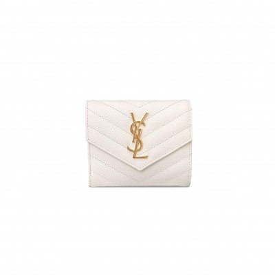 YSL CASSANDRE MATELASSÉ COMPACT TRI FOLD WALLET IN GRAIN DE POUDRE LEATHER 403943BOW019207 (12.5*10*2.5cm)