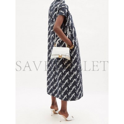 BALENCIAGA WHITE HOURGLASS S CROCODILE-EFFECT LEATHER BAG  MATCHESFASHION US (22.5*15*10cm)