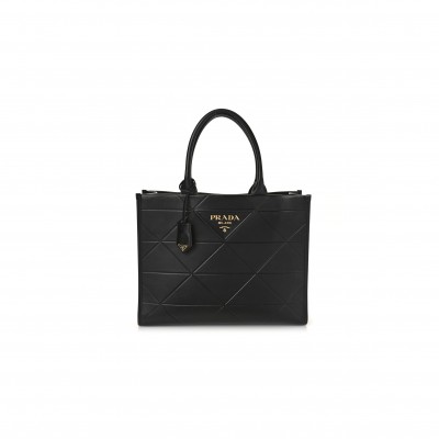 PRADA SOFT CALFSKIN TRIANGOLO SYMBOLE EMBOSSED MEDIUM TOTE BLACK (35*27*11cm)