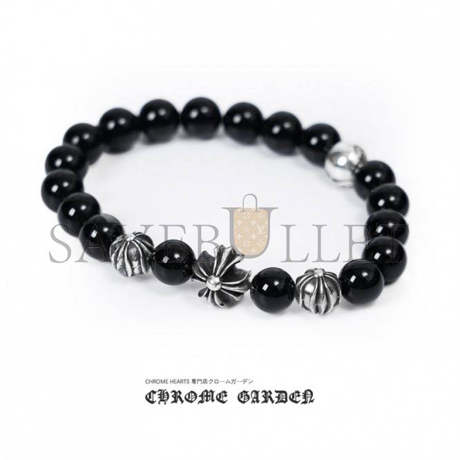 CHROME HEARTS ONYX BEAD BRACELET 8MM (4 SILVER BEADS) CHROME HEARTS ONYX BEAD BRACELET 8MM (4 SILVER BEADS)