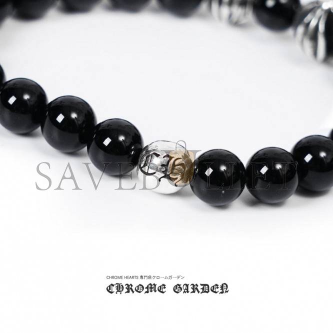CHROME HEARTS ONYX BEAD BRACELET 8MM (4 SILVER BEADS) CHROME HEARTS ONYX BEAD BRACELET 8MM (4 SILVER BEADS)