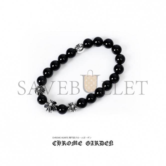 CHROME HEARTS ONYX BEAD BRACELET 8MM (4 SILVER BEADS) CHROME HEARTS ONYX BEAD BRACELET 8MM (4 SILVER BEADS)
