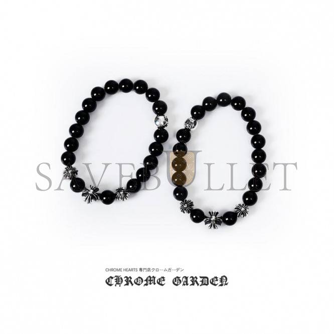 CHROME HEARTS ONYX BEAD BRACELET 8MM (4 SILVER BEADS) CHROME HEARTS ONYX BEAD BRACELET 8MM (4 SILVER BEADS)