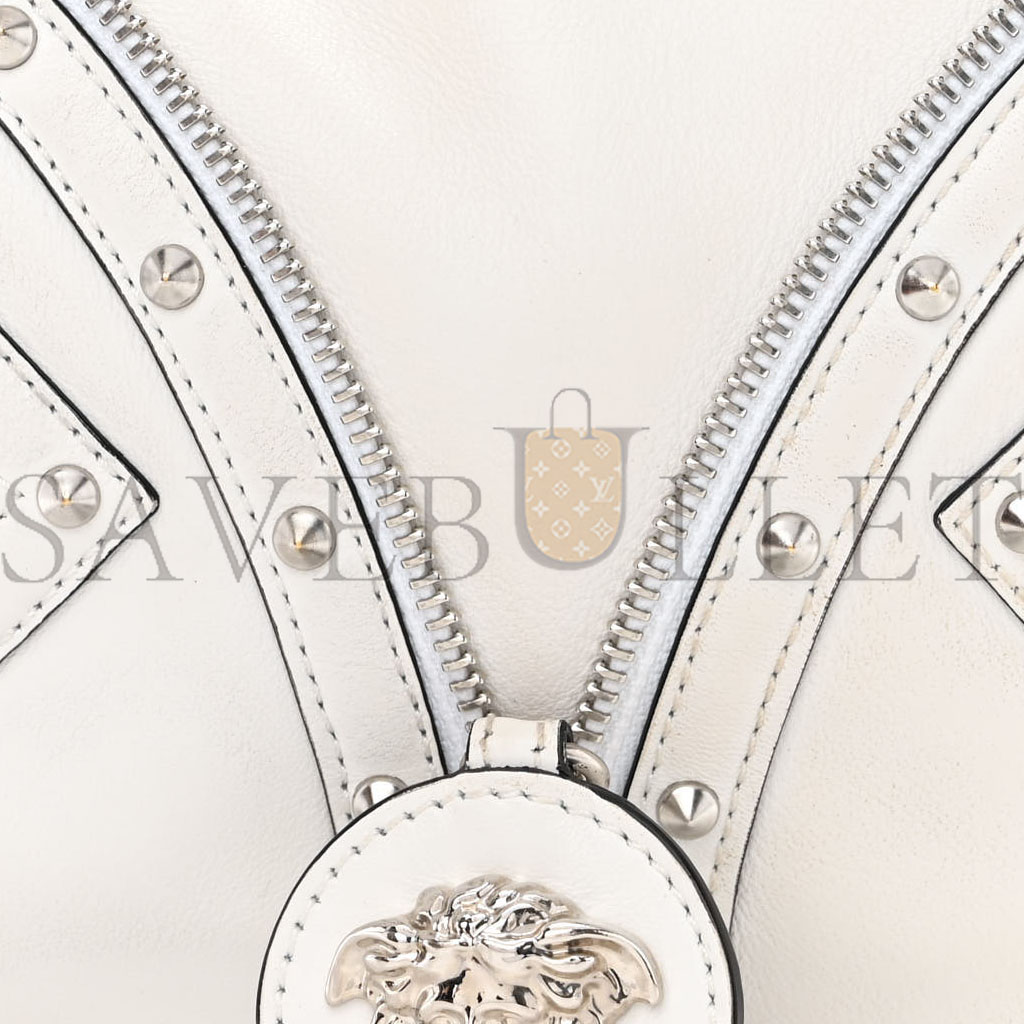 VERSACE CALFSKIN STUDDED SMALL REPEAT ZIP HOBO WHITE (29*19*5cm) VERSACE CALFSKIN STUDDED SMALL REPEAT ZIP HOBO WHITE (29*19*5cm)