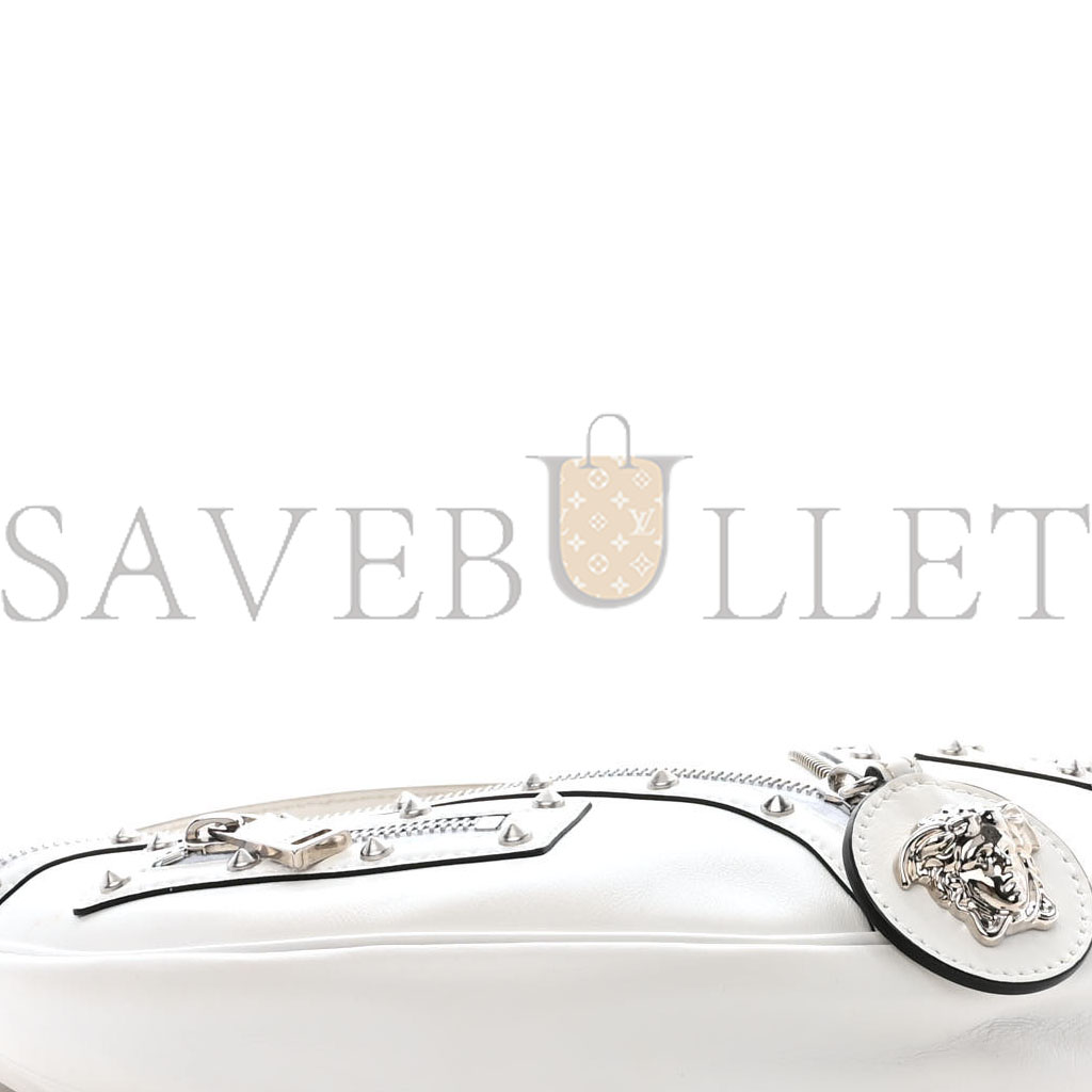 VERSACE CALFSKIN STUDDED SMALL REPEAT ZIP HOBO WHITE (29*19*5cm) VERSACE CALFSKIN STUDDED SMALL REPEAT ZIP HOBO WHITE (29*19*5cm)