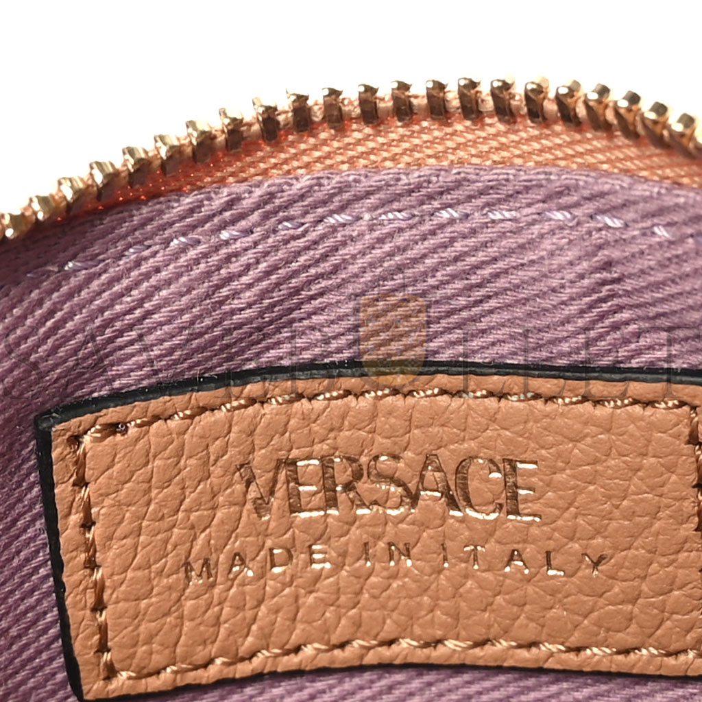 VERSACE GRAINED CALFSKIN LA MEDUSA ZIP CARD CASE BROWN  (13*8*1cm)