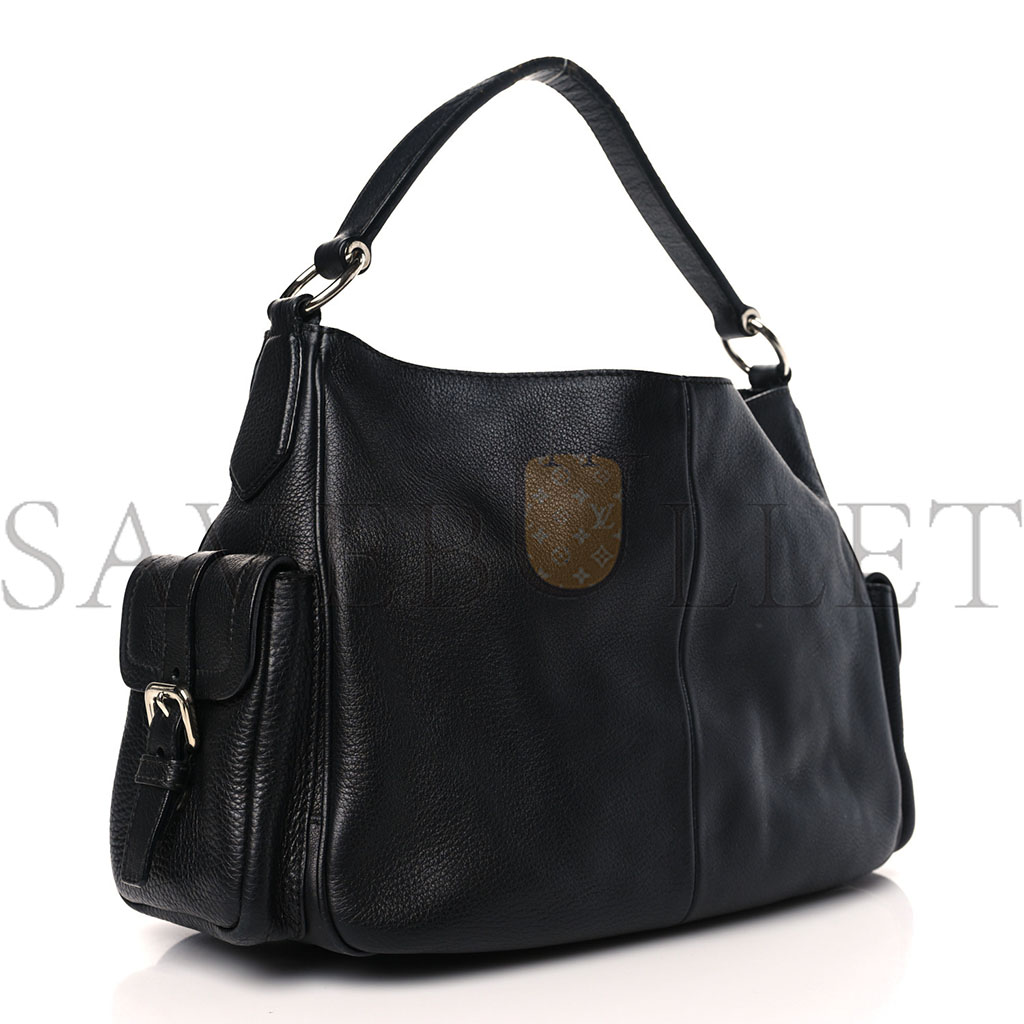 PRADA VITELLO DAINO SIDE POCKET TOTE BLACK (31*25*12cm) PRADA VITELLO DAINO SIDE POCKET TOTE BLACK (31*25*12cm)