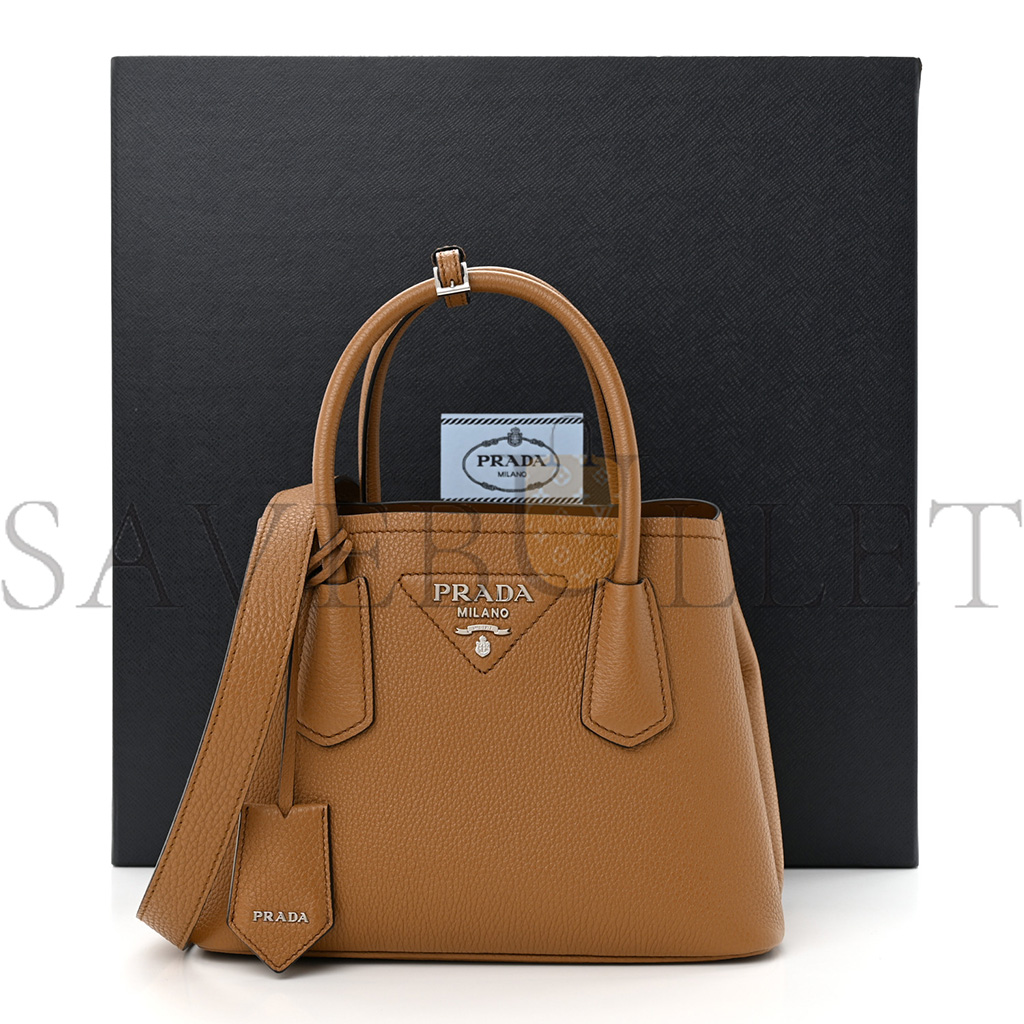 PRADA VITELLO DAINO SOFT MINI DOUBLE BAG CARAMEL (25*18*10cm) PRADA VITELLO DAINO SOFT MINI DOUBLE BAG CARAMEL (25*18*10cm)