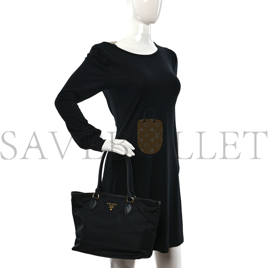 PRADA TESSUTO NYLON SOFT CALF SHOPPING TOTE BLACK (30*25*15cm) PRADA TESSUTO NYLON SOFT CALF SHOPPING TOTE BLACK (30*25*15cm)