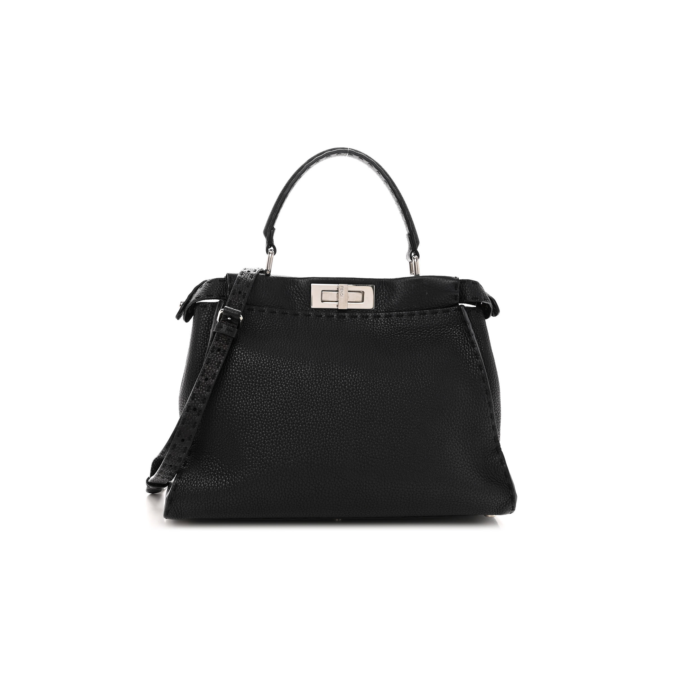 FENDI CUOIO ROMANO SELLERIA BI-COLOR MINI PEEKABOO ICONIC SATCHEL BLACK MOU (34*22*12cm) FENDI CUOIO ROMANO SELLERIA BI-COLOR MINI PEEKABOO ICONIC SATCHEL BLACK MOU (34*22*12cm)