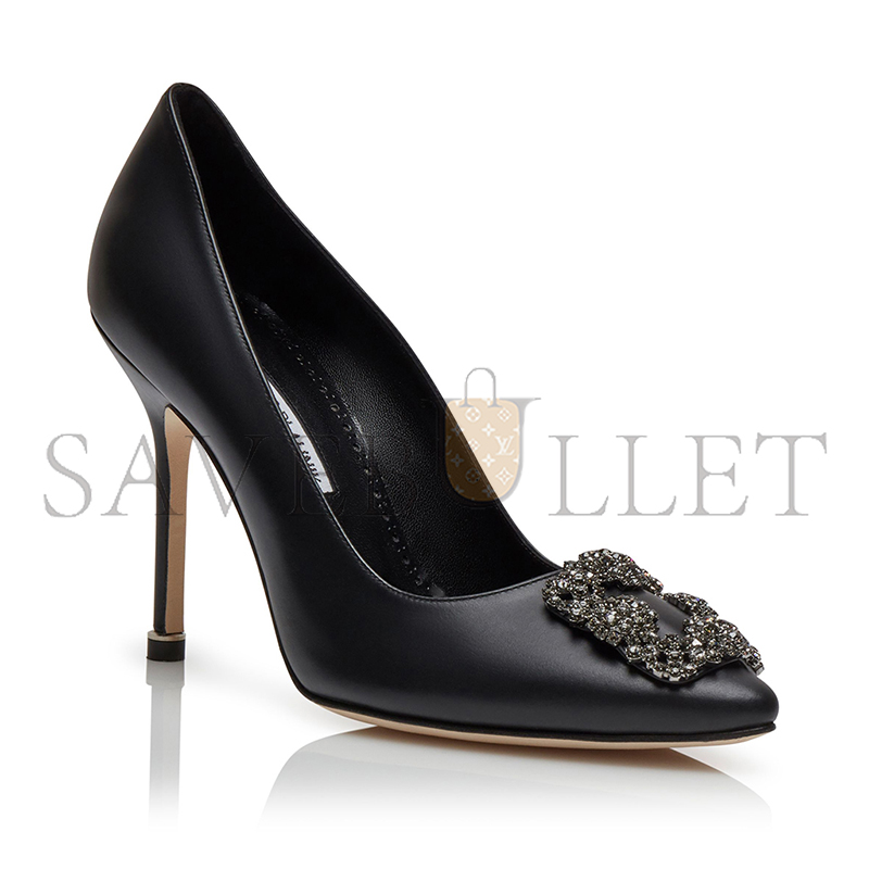 MANOLO BLAHNIK HANGISIUS BLACK CALF LEATHER JEWEL BUCKLE PUMPS 121-1436-0001 MANOLO BLAHNIK HANGISIUS BLACK CALF LEATHER JEWEL BUCKLE PUMPS 121-1436-0001