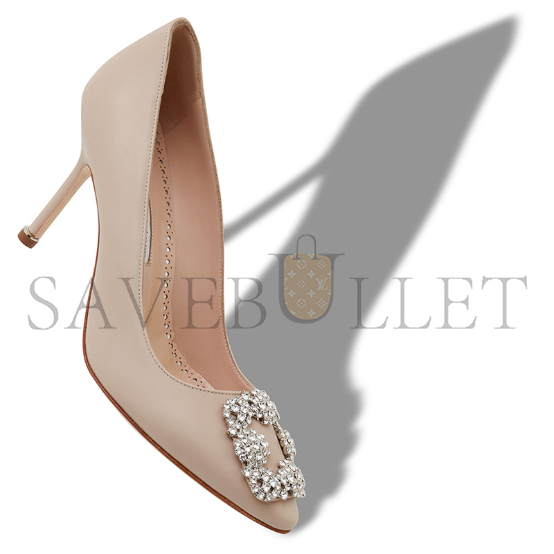 MANOLO BLAHNIK HANGISI 90 BEIGE CALF LEATHER JEWEL BUCKLE PUMPS 121-1711-0001 MANOLO BLAHNIK HANGISI 90 BEIGE CALF LEATHER JEWEL BUCKLE PUMPS 121-1711-0001
