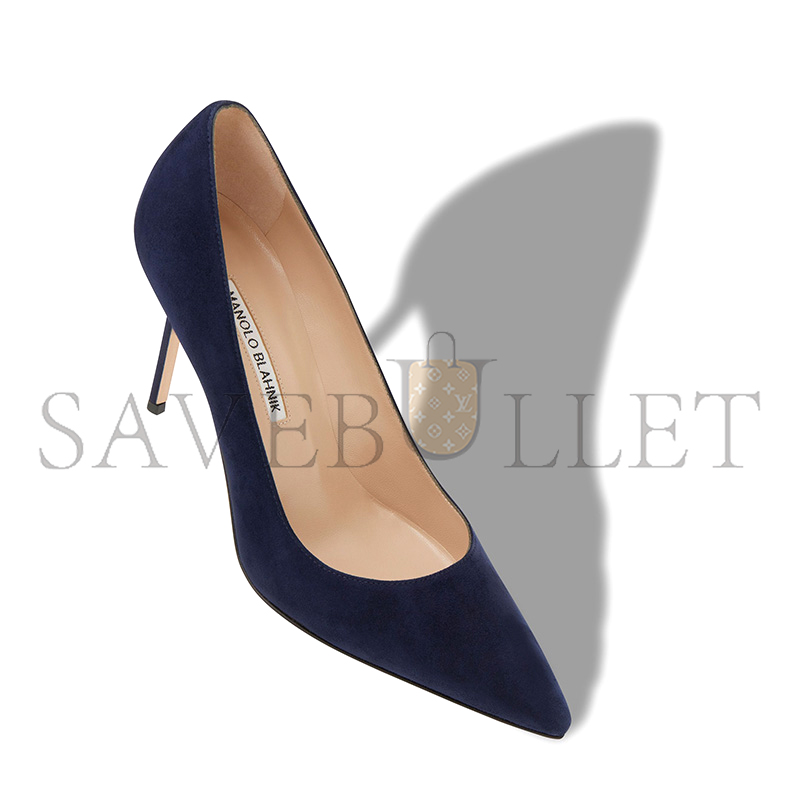 MANOLO BLAHNIK BB 90 NAVY BLUE SUEDE POINTED TOE PUMPS 9XX-0416-0014 MANOLO BLAHNIK BB 90 NAVY BLUE SUEDE POINTED TOE PUMPS 9XX-0416-0014