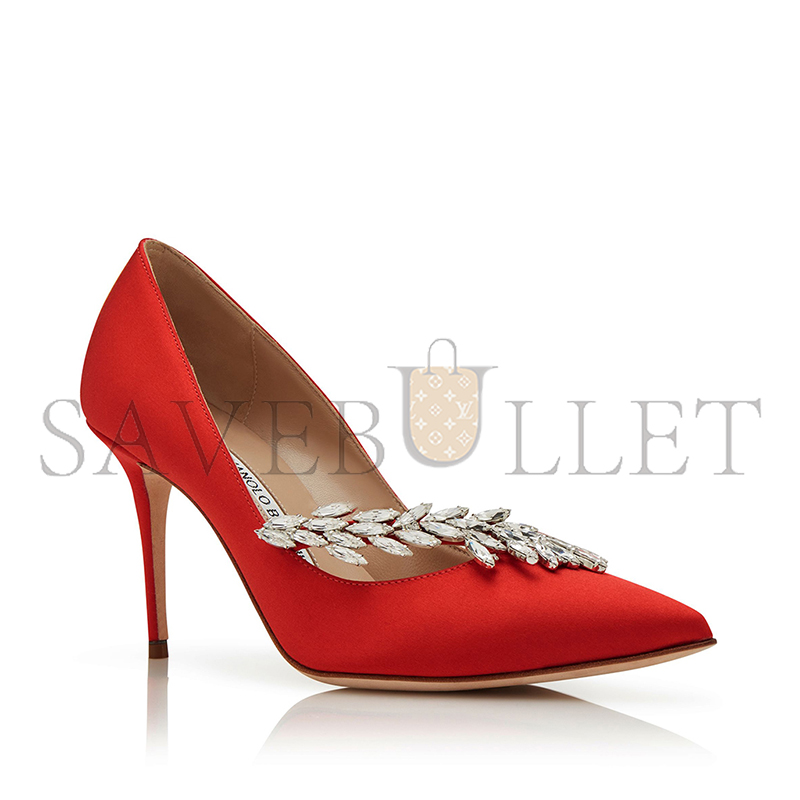 MANOLO BLAHNIK NADIRA RED SATIN JEWEL BUCKLE PUMPS 9XX-0367-0054 MANOLO BLAHNIK NADIRA RED SATIN JEWEL BUCKLE PUMPS 9XX-0367-0054