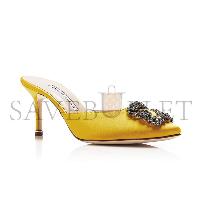 MANOLO BLAHNIK HANGISIMU YELLOW SATIN JEWEL BUCKLE MULES 9XX-0726-0056 MANOLO BLAHNIK HANGISIMU YELLOW SATIN JEWEL BUCKLE MULES 9XX-0726-0056
