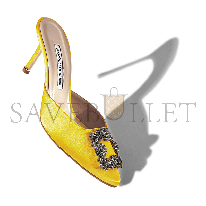 MANOLO BLAHNIK HANGISIMU YELLOW SATIN JEWEL BUCKLE MULES 9XX-0726-0056 MANOLO BLAHNIK HANGISIMU YELLOW SATIN JEWEL BUCKLE MULES 9XX-0726-0056