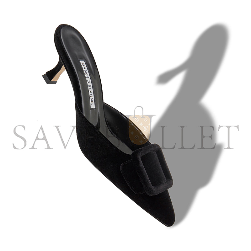 MANOLO BLAHNIK MAYSALE BLACK VELVET BUCKLE DETAIL MULES 220-0480-0015 MANOLO BLAHNIK MAYSALE BLACK VELVET BUCKLE DETAIL MULES 220-0480-0015