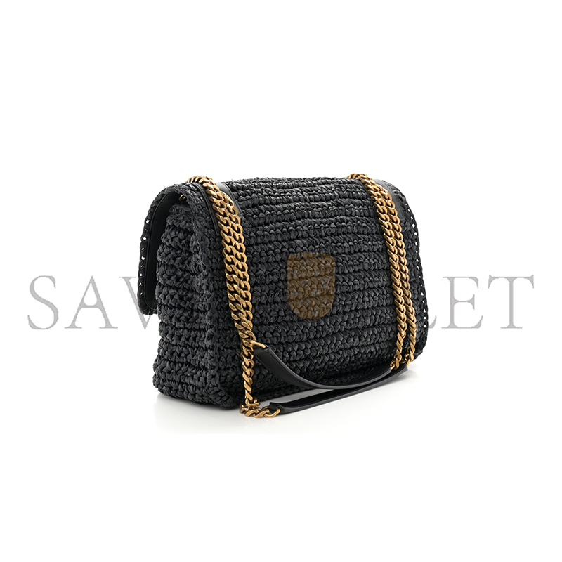 YSL NIKI RAFFIA SHOULDER BAG IN BLACK 1550433 (22*16.5*12cm)