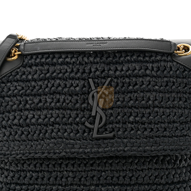 YSL NIKI RAFFIA SHOULDER BAG IN BLACK 1550433 (22*16.5*12cm)