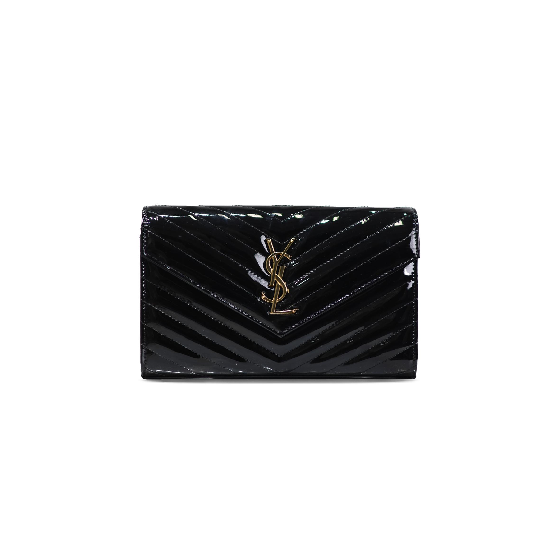 YSL CASSANDRE MATELASSÉ CHAIN WALLET IN PATENT LEATHER 377828326650 (22.5*14*4cm)