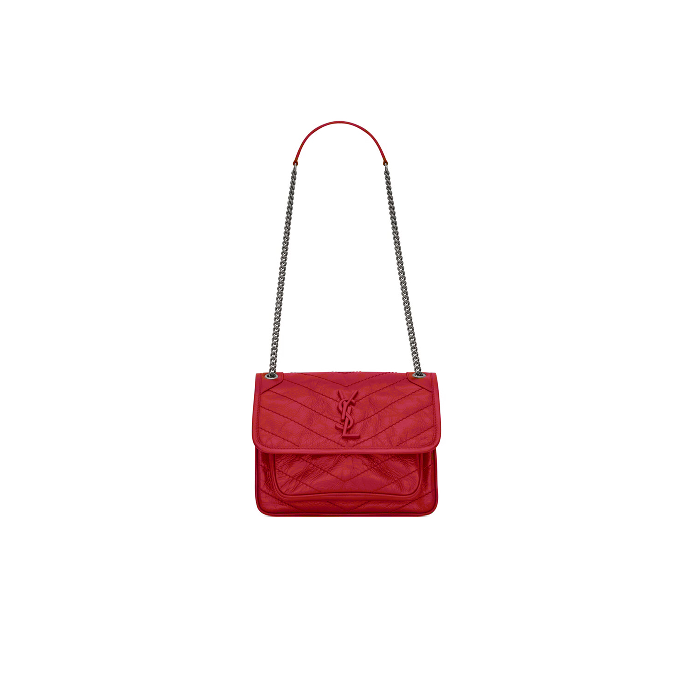 YSL NIKI BABY CHAIN BAG IN CRINKLED VINTAGE LEATHER 5330370EN046805 (21*16*7.5cm)