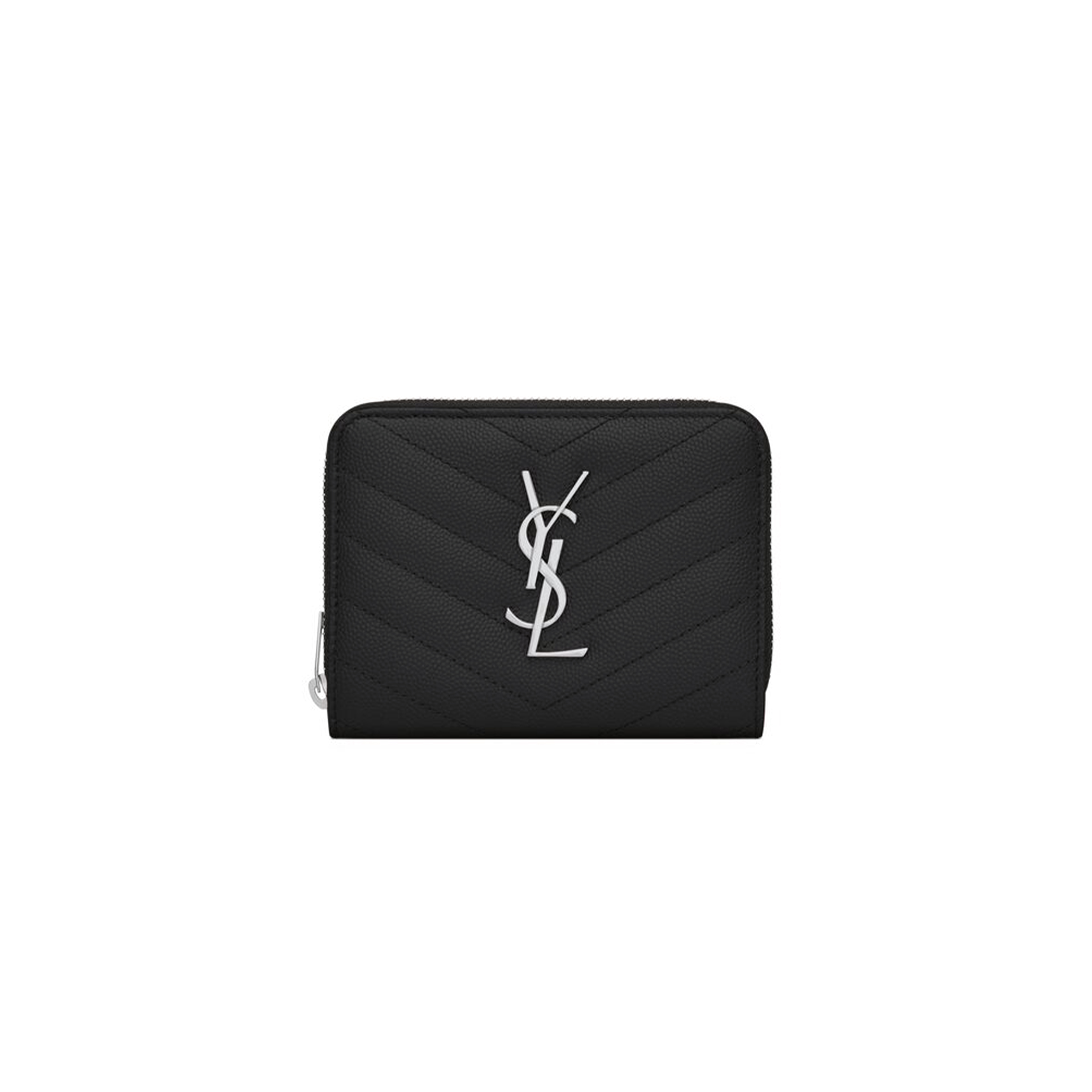 YSL CASSANDRE MATELASSÉ COMPACT ZIP AROUND WALLET IN GRAIN DE POUDRE LEATHER 668288BOW021000 (12*10*3cm)