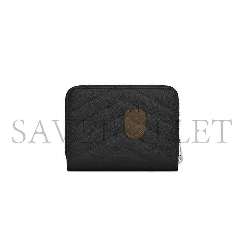 YSL CASSANDRE MATELASSÉ COMPACT ZIP AROUND WALLET IN GRAIN DE POUDRE LEATHER 668288BOW021000 (12*10*3cm)