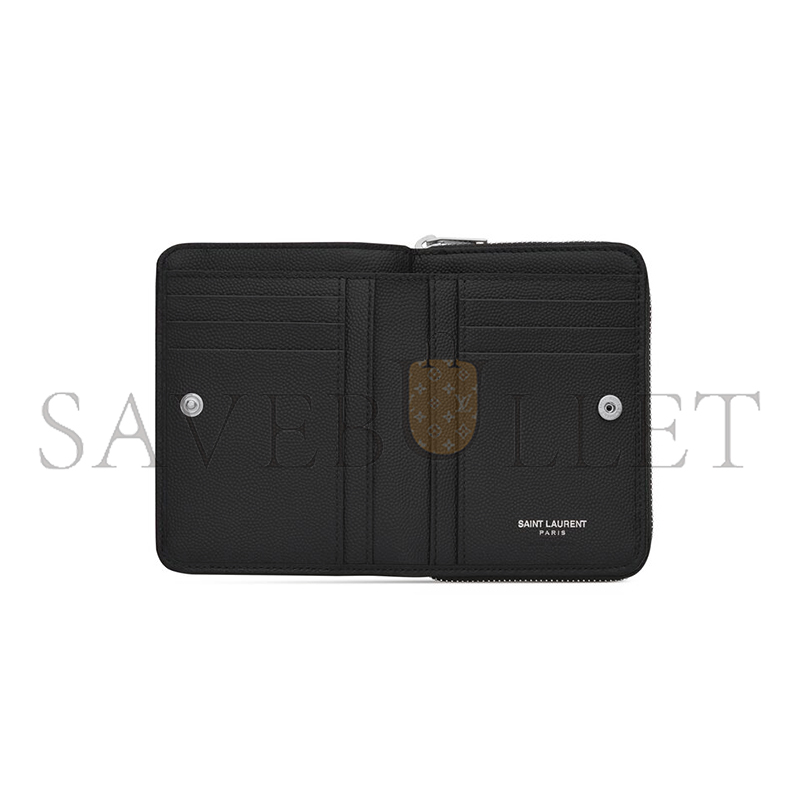 YSL CASSANDRE MATELASSÉ COMPACT ZIP AROUND WALLET IN GRAIN DE POUDRE LEATHER 668288BOW021000 (12*10*3cm)