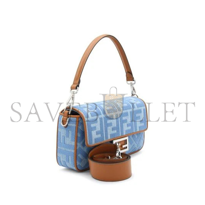 FENDI BAGUETTE FF EMBROIDERED DENIM TOTE BAG IN BLUE 8BR600AP4NF1LN5 (27*15*6cm)