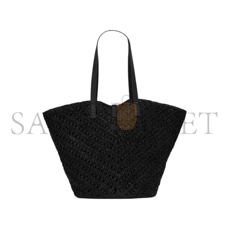 YSL PANIER MEDIUM IN RAFFIA AND VEGETABLE-TANNED LEATHER 740375GAADP1000 (44*20*21cm)