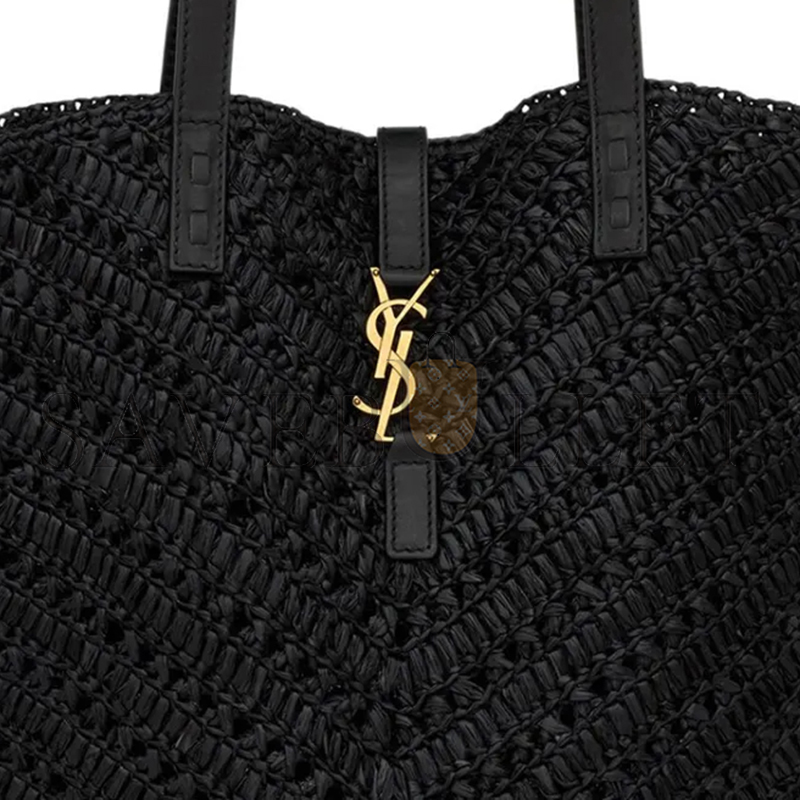 YSL PANIER MEDIUM IN RAFFIA AND VEGETABLE-TANNED LEATHER 740375GAADP1000 (44*20*21cm)