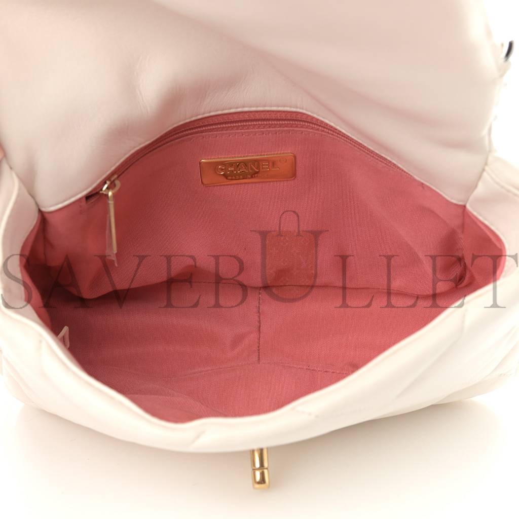 CHANEL GOATSKIN QUILTED MEDIUM CHANEL 19 FLAP WHITE GOLD HARDWARE (27*20*8cm) CHANEL GOATSKIN QUILTED MEDIUM CHANEL 19 FLAP WHITE GOLD HARDWARE (27*20*8cm)