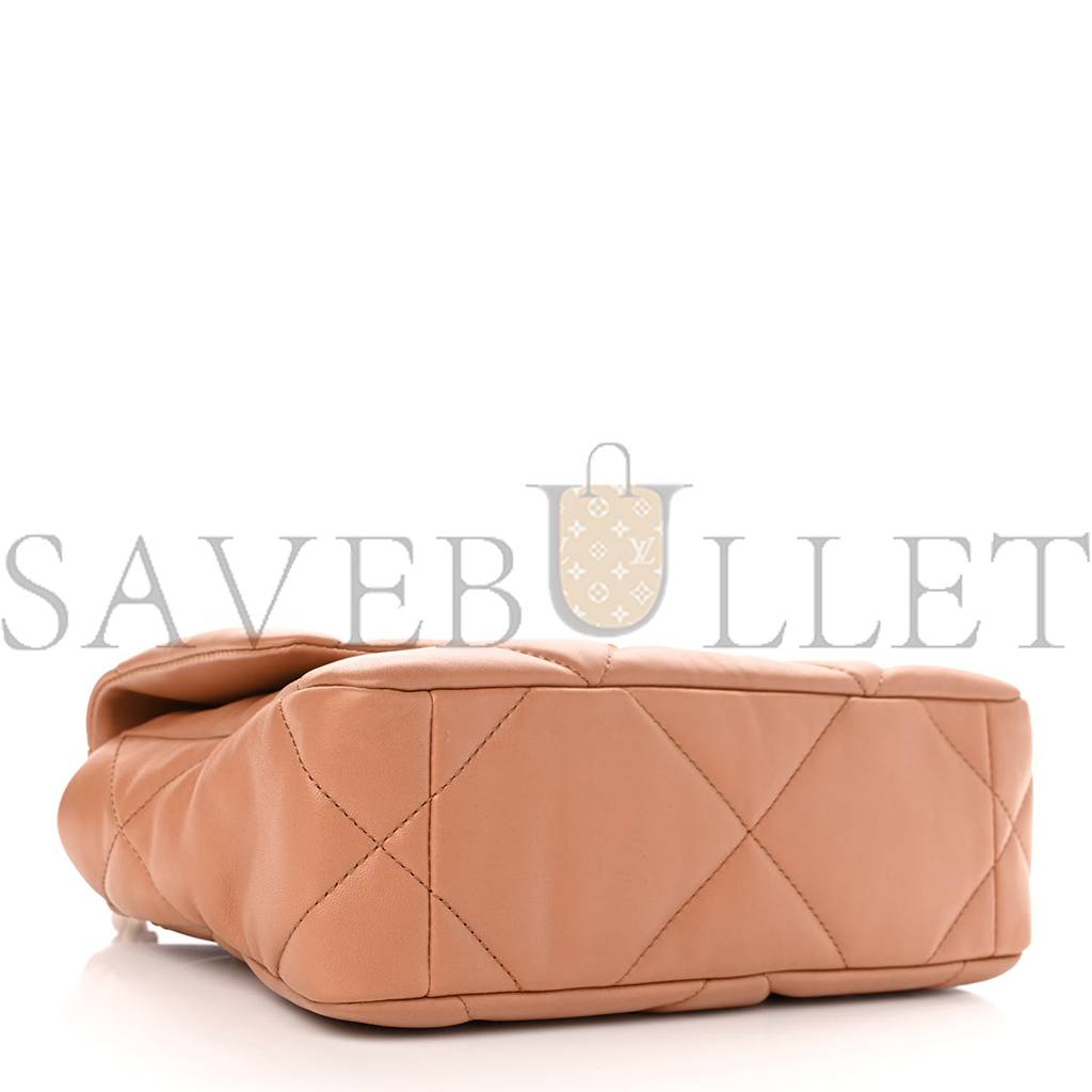 CHANEL LAMBSKIN QUILTED MEDIUM CHANEL 19 FLAP LIGHT BROWN GOLD HARDWARE (25*17*8cm) CHANEL LAMBSKIN QUILTED MEDIUM CHANEL 19 FLAP LIGHT BROWN GOLD HARDWARE (25*17*8cm)