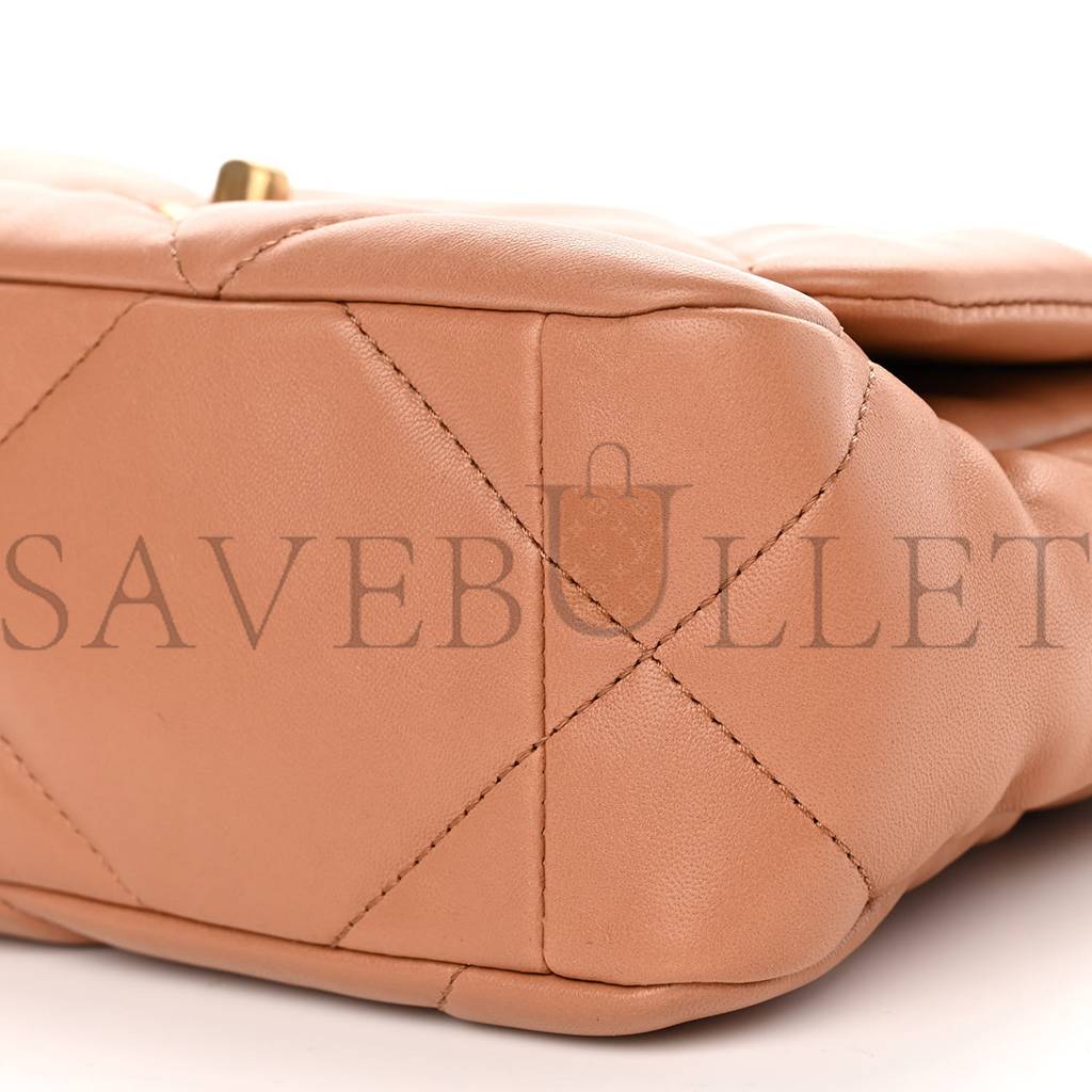 CHANEL LAMBSKIN QUILTED MEDIUM CHANEL 19 FLAP LIGHT BROWN GOLD HARDWARE (25*17*8cm) CHANEL LAMBSKIN QUILTED MEDIUM CHANEL 19 FLAP LIGHT BROWN GOLD HARDWARE (25*17*8cm)