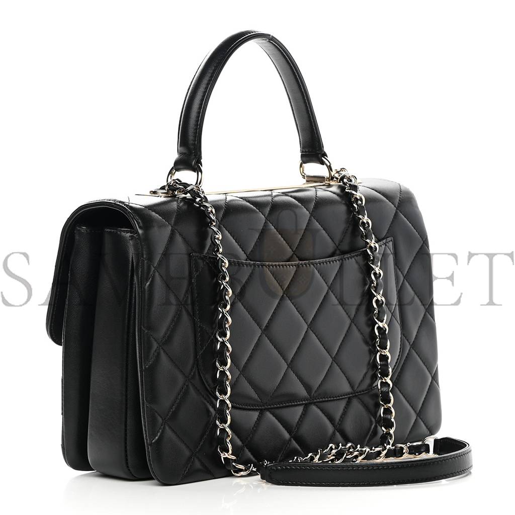 CHANEL LAMBSKIN QUILTED MEDIUM TRENDY CC FLAP DUAL HANDLE BAG BLACK ROSE GOLD HARDWARE (29*19*9cm) CHANEL LAMBSKIN QUILTED MEDIUM TRENDY CC FLAP DUAL HANDLE BAG BLACK ROSE GOLD HARDWARE (29*19*9cm)