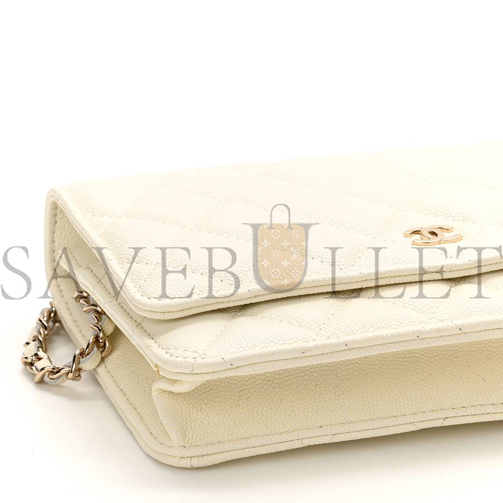 CHANEL CAVIAR QUILTED WALLET ON CHAIN WOC WHITE ROSE GOLD HARDWARE (19*12*4cm) CHANEL CAVIAR QUILTED WALLET ON CHAIN WOC WHITE ROSE GOLD HARDWARE (19*12*4cm)