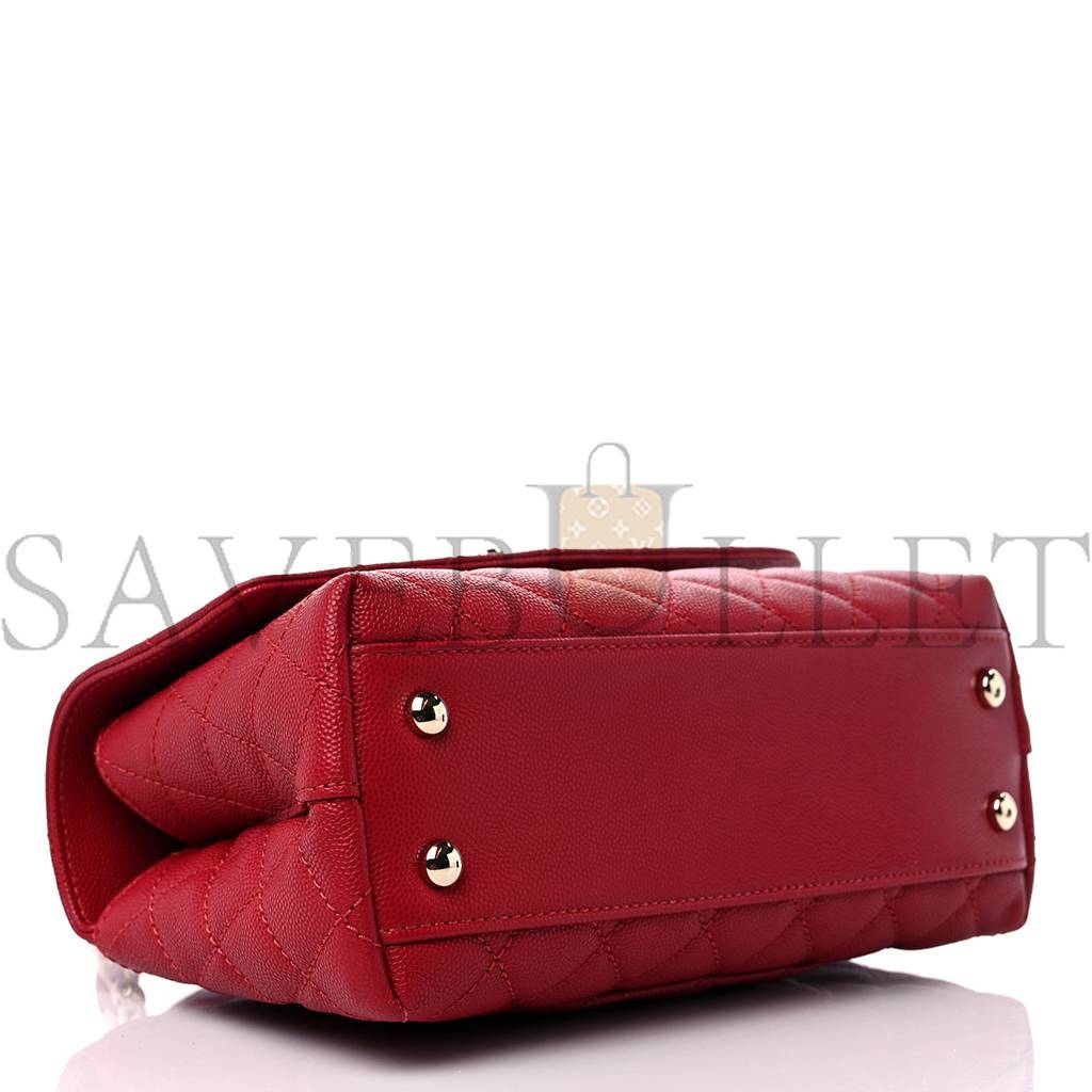 CHANEL CAVIAR QUILTED MINI COCO HANDLE FLAP RED ROSE GOLD HARDWARE (23*14*10cm) CHANEL CAVIAR QUILTED MINI COCO HANDLE FLAP RED ROSE GOLD HARDWARE (23*14*10cm)