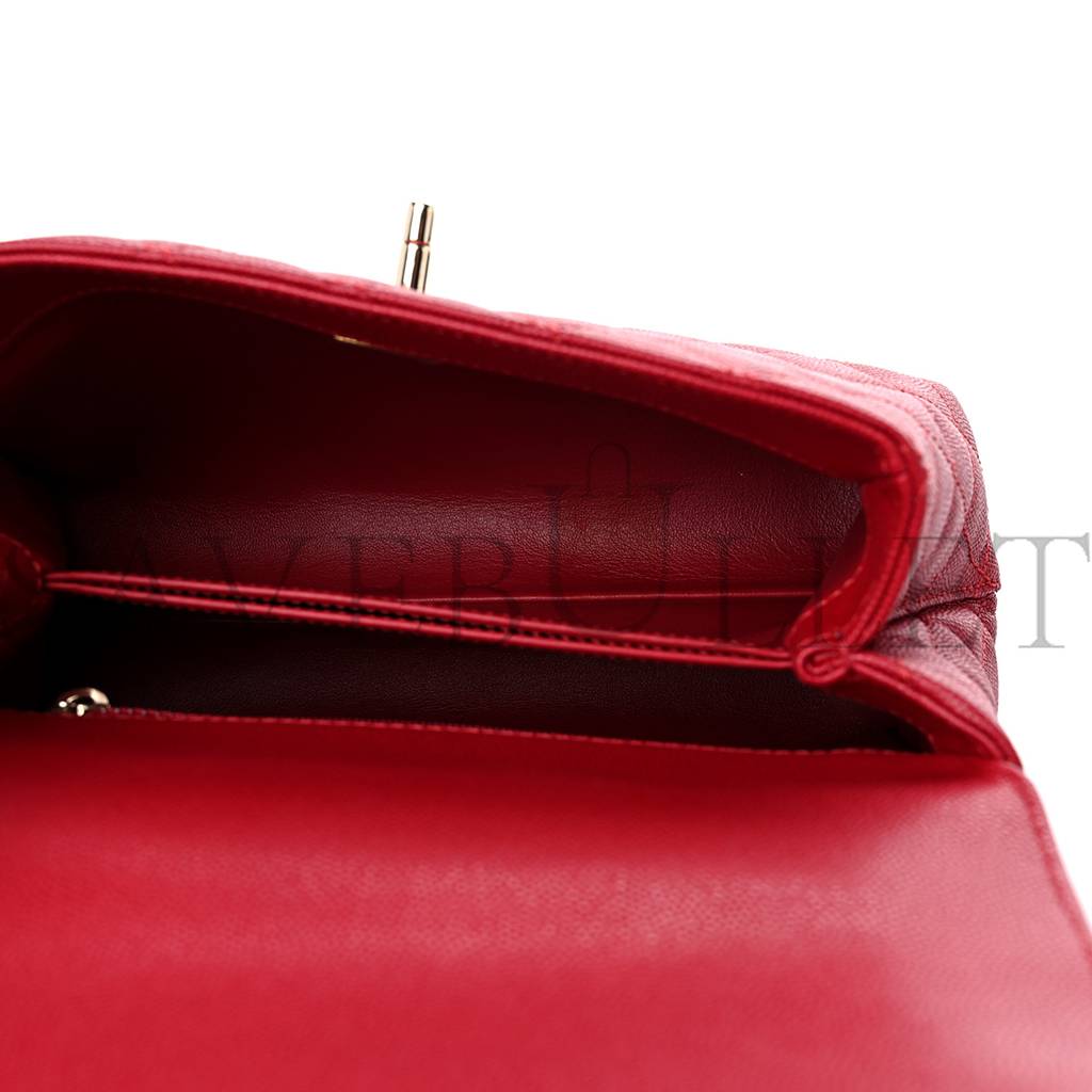 CHANEL CAVIAR QUILTED MINI COCO HANDLE FLAP RED ROSE GOLD HARDWARE (23*14*10cm) CHANEL CAVIAR QUILTED MINI COCO HANDLE FLAP RED ROSE GOLD HARDWARE (23*14*10cm)