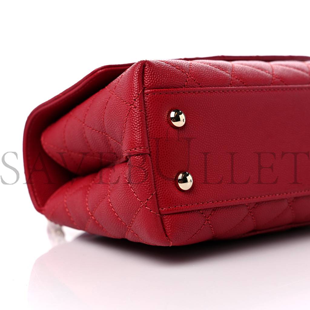 CHANEL CAVIAR QUILTED MINI COCO HANDLE FLAP RED ROSE GOLD HARDWARE (23*14*10cm) CHANEL CAVIAR QUILTED MINI COCO HANDLE FLAP RED ROSE GOLD HARDWARE (23*14*10cm)