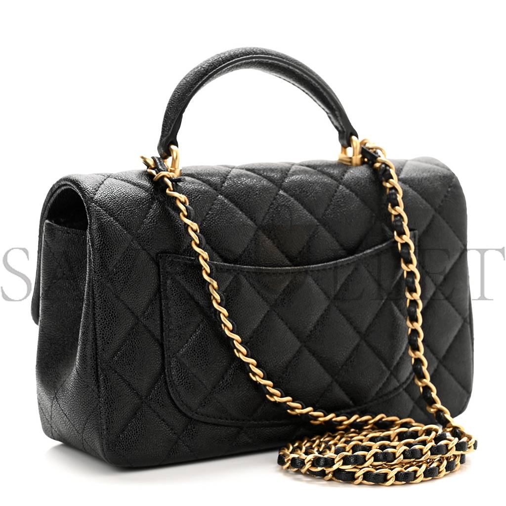 CHANEL CAVIAR QUILTED MINI TOP HANDLE RECTANGULAR FLAP BLACK GOLD HARDWARE (20*13*6cm) CHANEL CAVIAR QUILTED MINI TOP HANDLE RECTANGULAR FLAP BLACK GOLD HARDWARE (20*13*6cm)