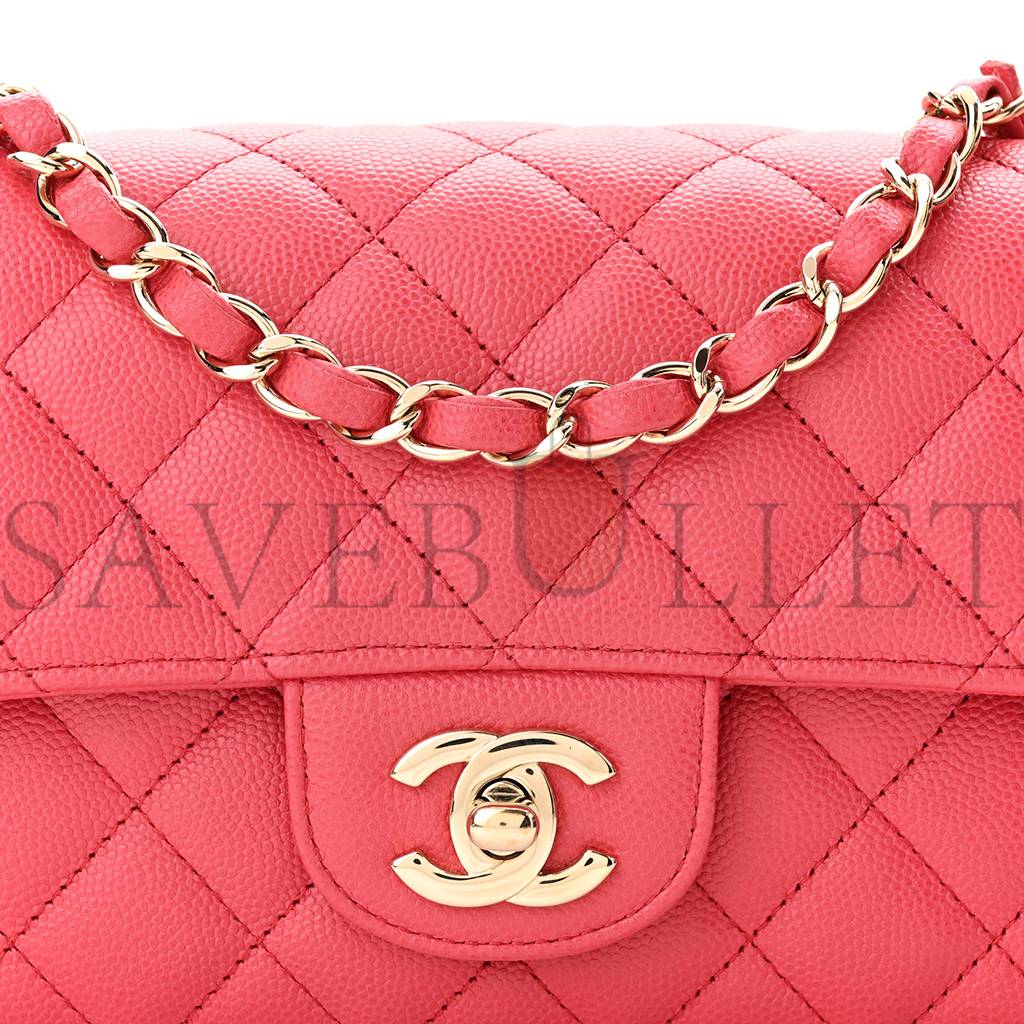 CHANEL CAVIAR QUILTED MINI RECTANGULAR FLAP DARK PINK ROSE GOLD HARDWARE (20*13*6cm) CHANEL CAVIAR QUILTED MINI RECTANGULAR FLAP DARK PINK ROSE GOLD HARDWARE (20*13*6cm)