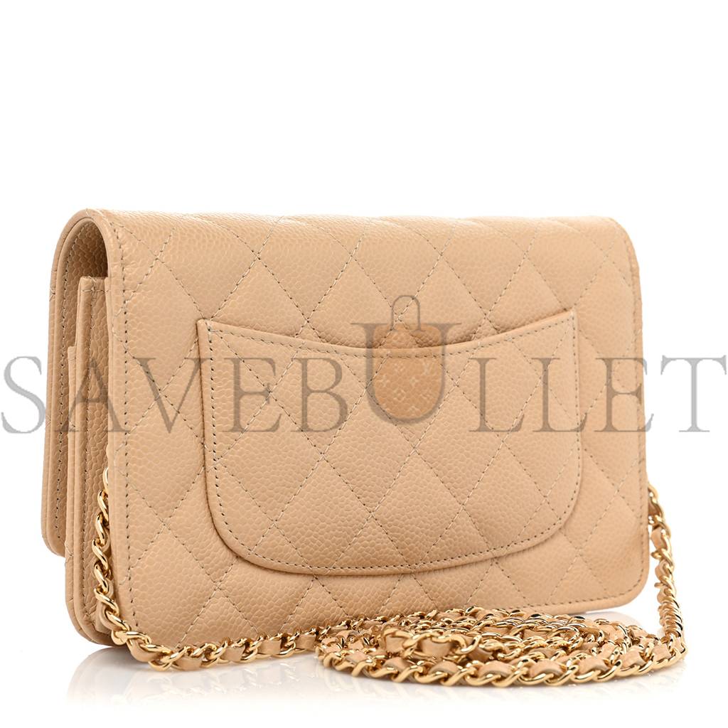 CHANEL CAVIAR QUILTED WALLET ON CHAIN WOC BEIGE ROSE GOLD HARDWARE (20*13*3cm) CHANEL CAVIAR QUILTED WALLET ON CHAIN WOC BEIGE ROSE GOLD HARDWARE (20*13*3cm)