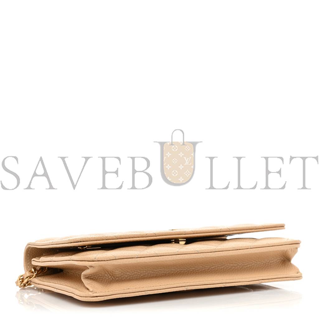 CHANEL CAVIAR QUILTED WALLET ON CHAIN WOC BEIGE ROSE GOLD HARDWARE (20*13*3cm) CHANEL CAVIAR QUILTED WALLET ON CHAIN WOC BEIGE ROSE GOLD HARDWARE (20*13*3cm)