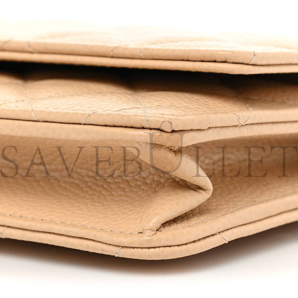CHANEL CAVIAR QUILTED WALLET ON CHAIN WOC BEIGE ROSE GOLD HARDWARE (20*13*3cm) CHANEL CAVIAR QUILTED WALLET ON CHAIN WOC BEIGE ROSE GOLD HARDWARE (20*13*3cm)