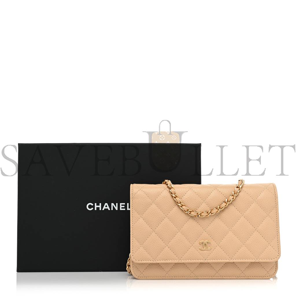 CHANEL CAVIAR QUILTED WALLET ON CHAIN WOC BEIGE ROSE GOLD HARDWARE (20*13*3cm) CHANEL CAVIAR QUILTED WALLET ON CHAIN WOC BEIGE ROSE GOLD HARDWARE (20*13*3cm)