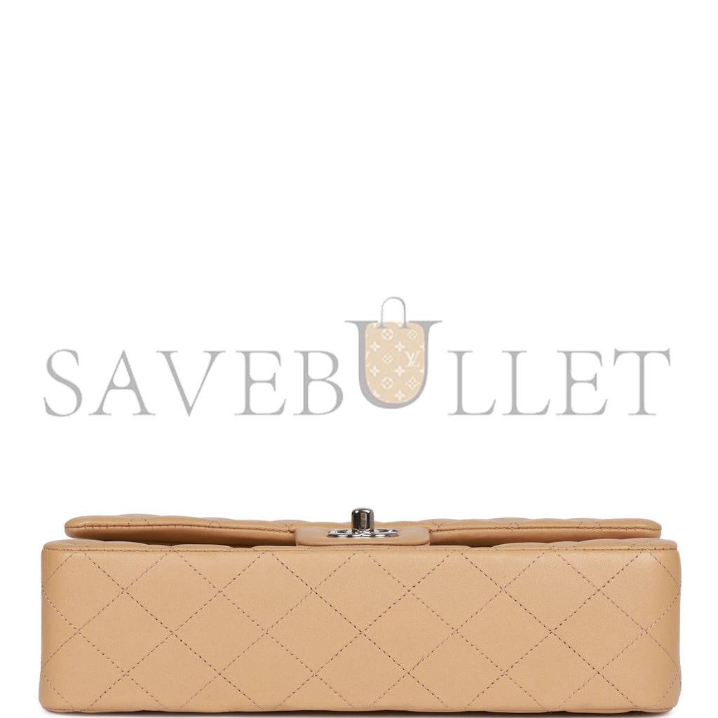 CHANEL MEDIUM CLASSIC DOUBLE FLAP BAG BEIGE LAMBSKIN SILVER HARDWARE (25*15*7cm) CHANEL MEDIUM CLASSIC DOUBLE FLAP BAG BEIGE LAMBSKIN SILVER HARDWARE (25*15*7cm)