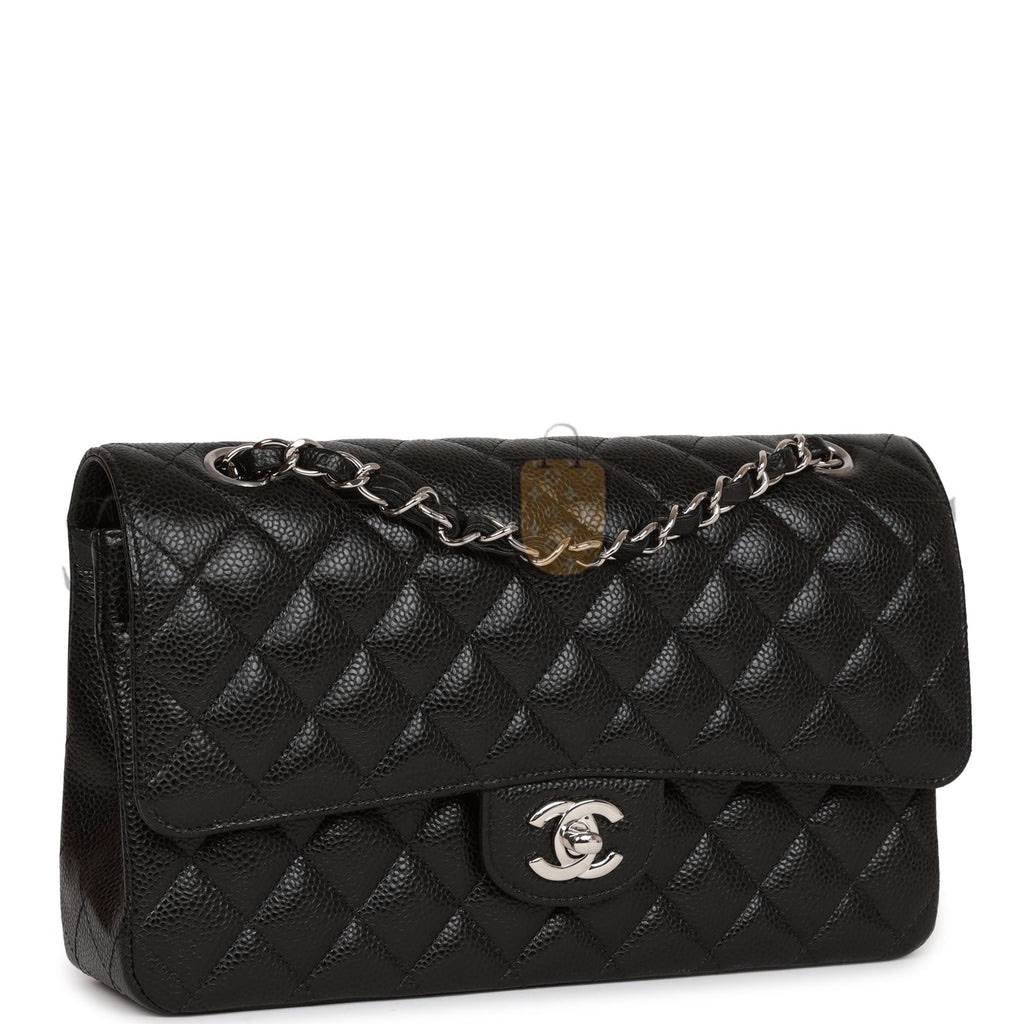 CHANEL MEDIUM CLASSIC DOUBLE FLAP BAG BLACK QUILTED CAVIAR SILVER HARDWARE (25*15*7cm) CHANEL MEDIUM CLASSIC DOUBLE FLAP BAG BLACK QUILTED CAVIAR SILVER HARDWARE (25*15*7cm)